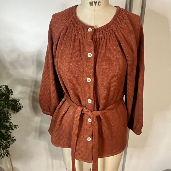 Vintage TUCKER Silk Blend Belted Cardigan in Rust Size Small - Picture 1 of 7